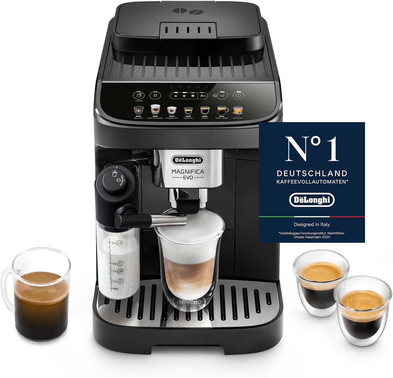 De’Longhi Magnifica Evo - Perfetto Kaffeevollautomat mit LatteCrema-Milchaufschäumer, 7 One-Touch-Getränke, Cappuccino, Espresso Kaffeemaschine, Soft-Touch-Bedienfeld, Schwarz (ECAM292.81.B)